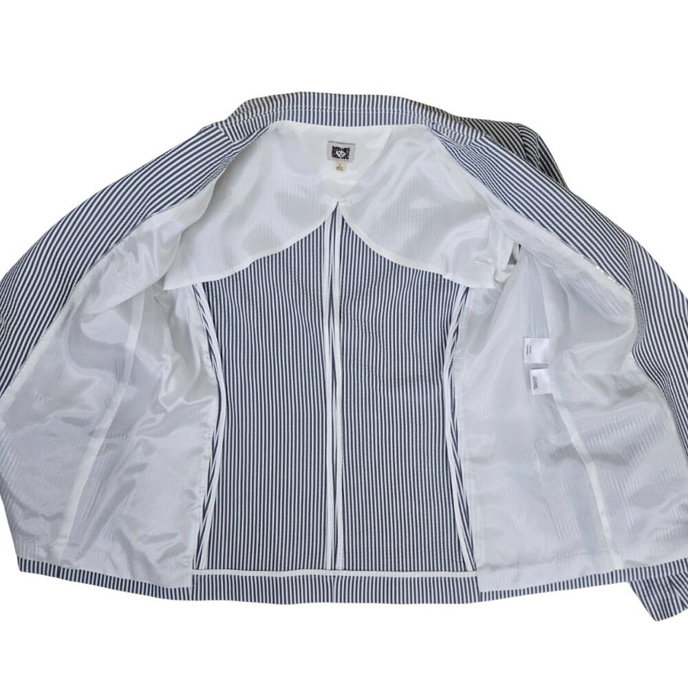 Classic Calvin Klein Blue White Seersucker Jacket 6 Lightweight Pockets Like New - Picture 6 of 12